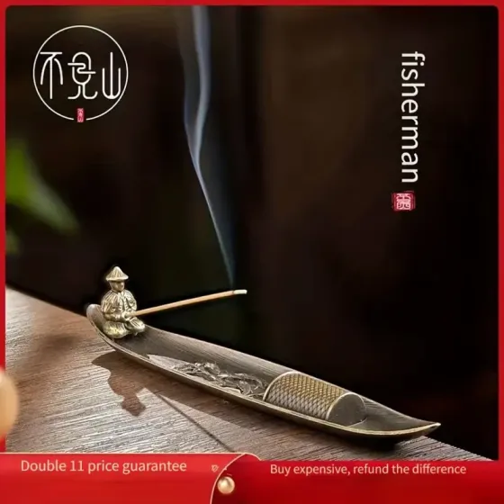 Тримач для пахощів «Човен з рибалкою», метал, 21×4×3 см Київ