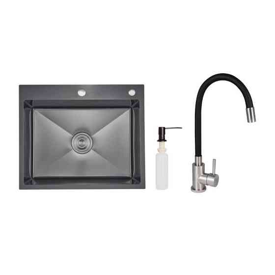 Акционный набор Lidz: мойка интегрированная Decor Black PVD Honeycomb 2,5/0,5 мм + Смеситель Aria для кухни с гибким изливом (k35) Киев
