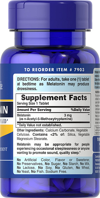 Мелатонін Puritan's Pride Melatonin 3 mg, 120 таблеток Луцьк - фото 2