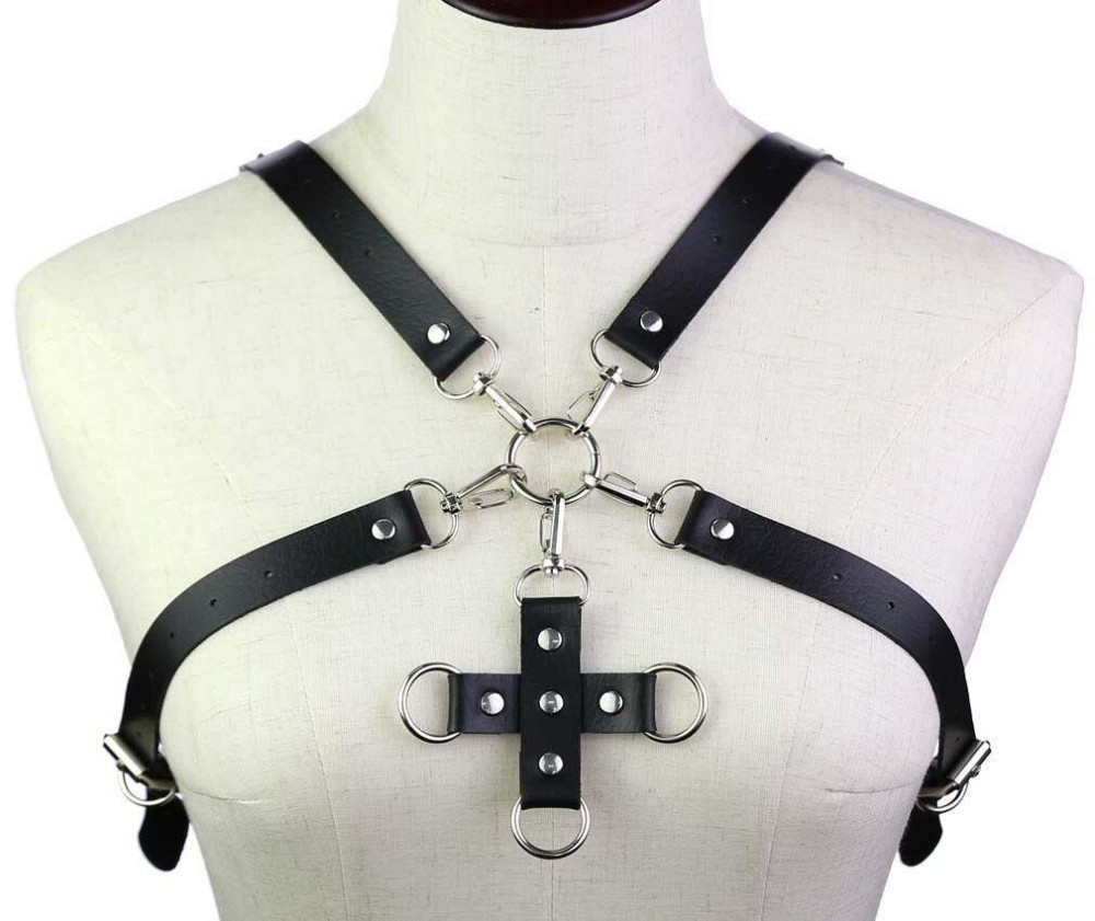 Портупея из искусственной кожи с фиксатором Women's PU Leather Chest Harness Caged Bra WHITE Sex Aura Киев - изображение 2