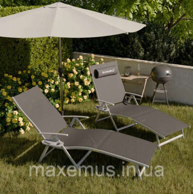 Раскладное садовое кресло лежак Bonro B G 0 0 8 шезлонг складной алюминиевая рама черный Мостиска - изображение 20