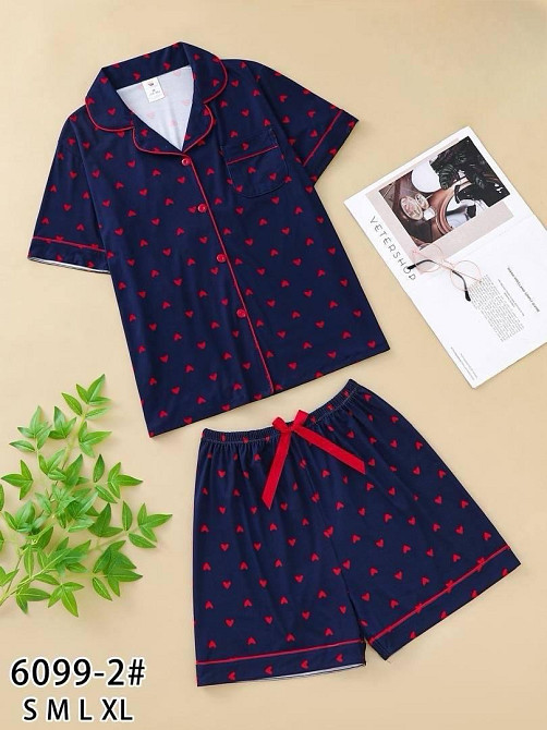 Женская трикотажная пижама двойка с сердечками Синий, 48 Одесса - изображение 3