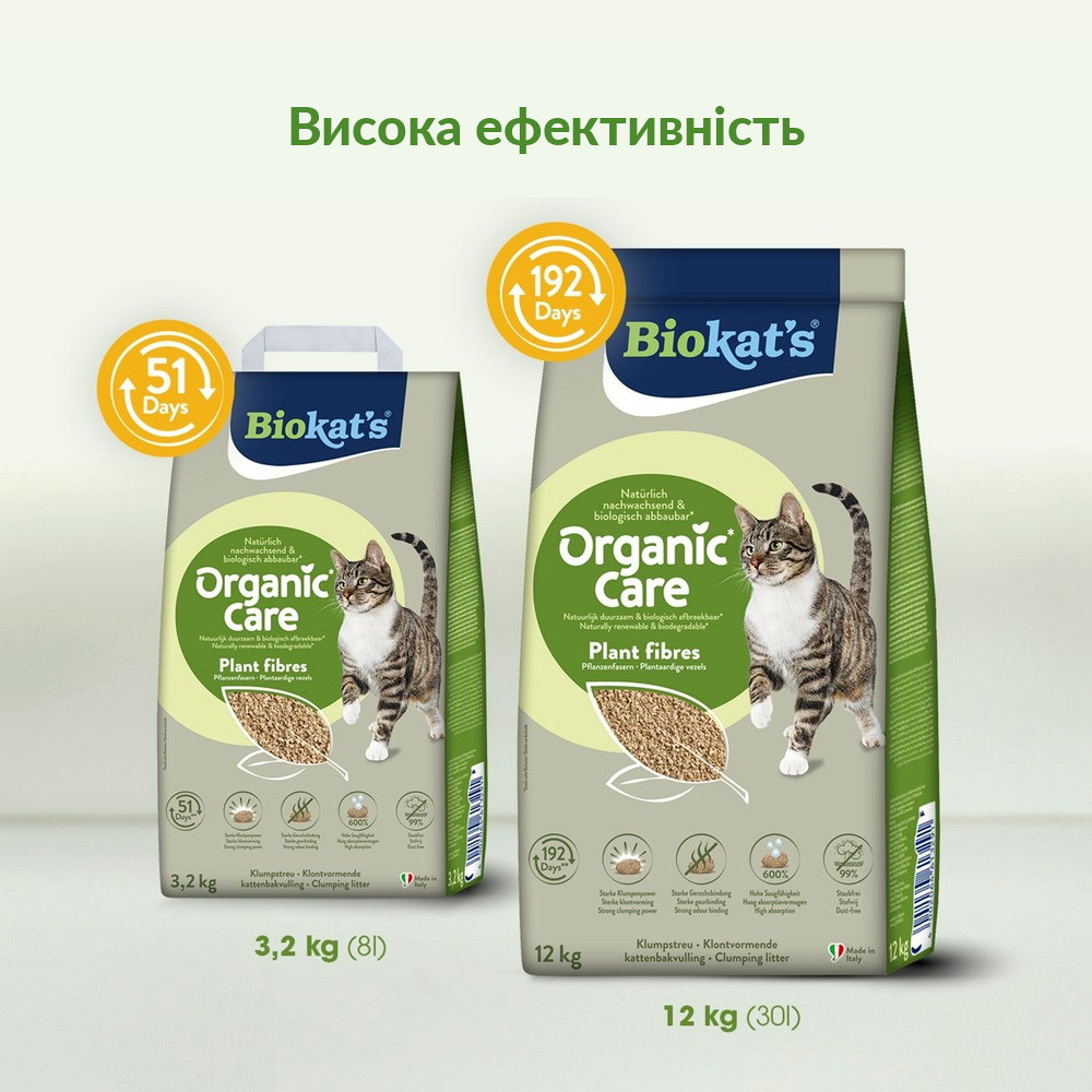 Наповнювач рослинний Biokats для котячого туалету Organic Care 30л/12кг Киев - изображение 6