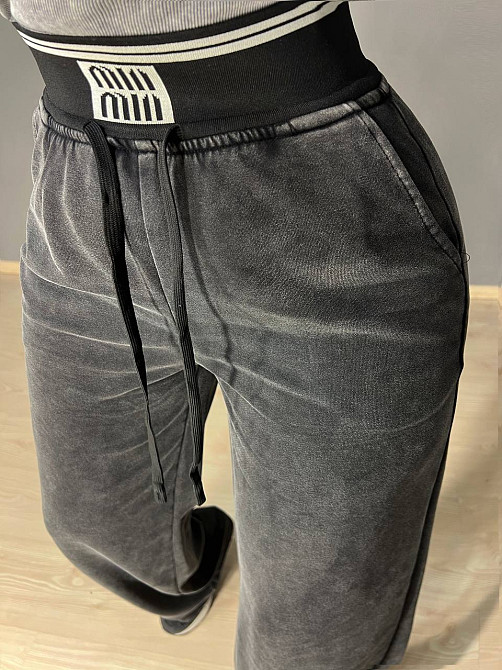 Брюки жіночі Yimeite 512 палаццо широкі трикотажні варені тай дай талія на резинці чорні, чорний, 29 Київ - фото 8