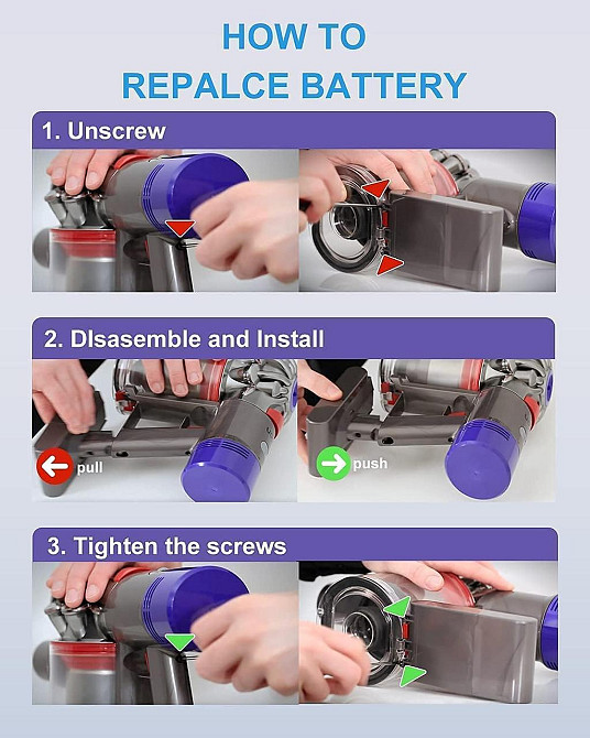 Акумулятор V7 SV11 Чорний 21.6V 4500mAh Li-ion змінний для ручного пилососа V7 SV11 Motorhead Pro Trigger Animal Car+Boat Extra Київ - фото 6