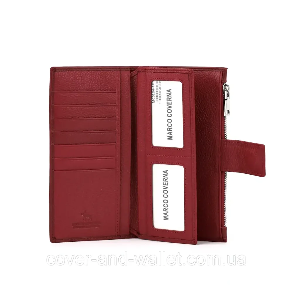 Бордовий жіночий купюрник з натуральної шкіри на магнітах і блискавці Marco Coverna 0134 Київ - фото 2