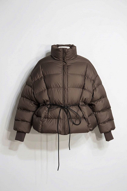 Куртка женская Fashion 3097 пуффер оверсайз со шнурком на талии коричневая, коричневый, M Киев - изображение 9