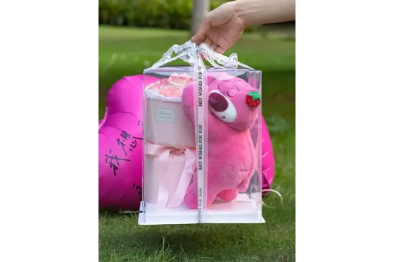 Медведь LED с букетом цветов из мыла (KR-01-1/2) Коломия