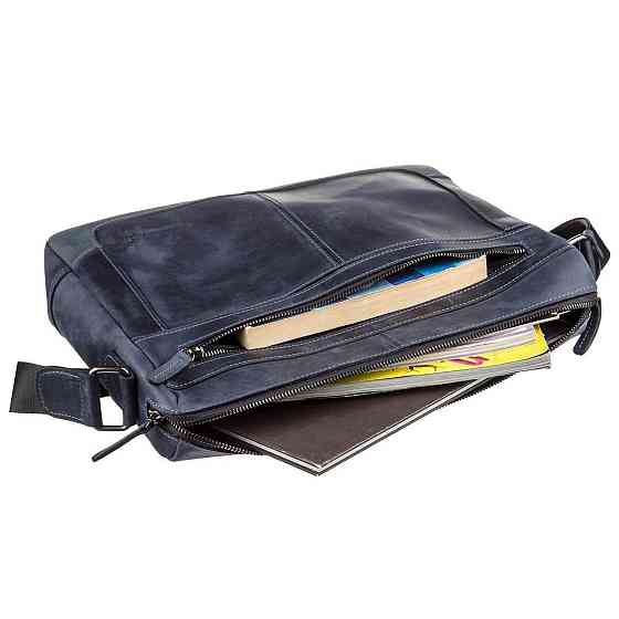 Ділова чоловіча шкіряна сумка на плече Синя (SHVIGEL) Київ