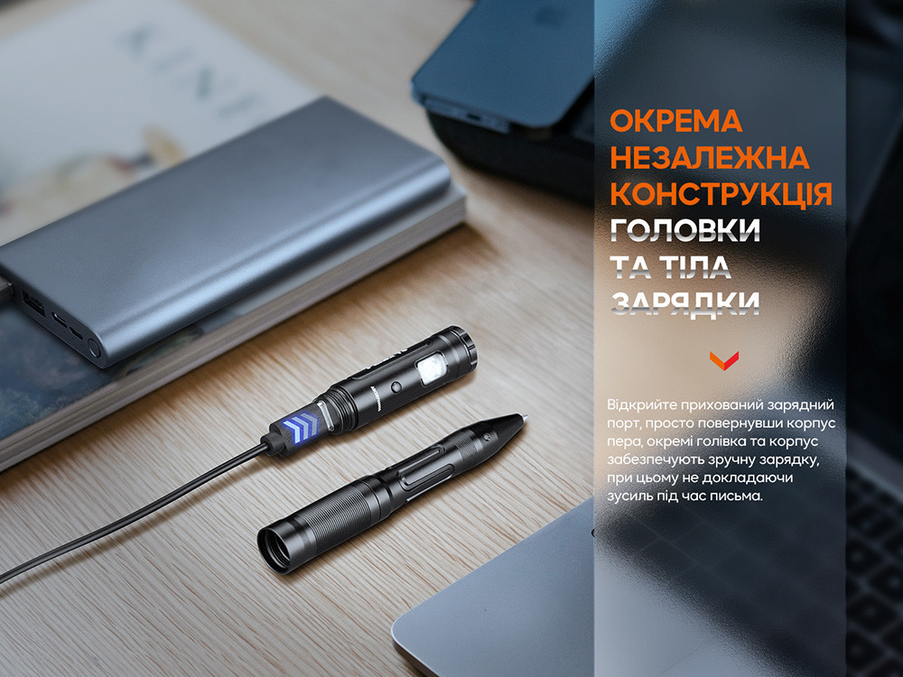 Тактическая ручка с фонариком Fenix T6 80лм 18м Type-C Синий Киев - изображение 9