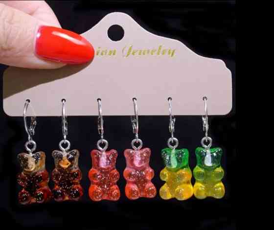 Детские серьги мишки набор 3 пары разноцветный Киев