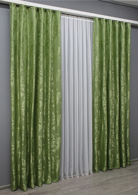Комплект готових штор VR-Textil Жакард Лілія № 1536ш Салатовий 150х270 см 2 шт (33-0366) Київ - фото 4