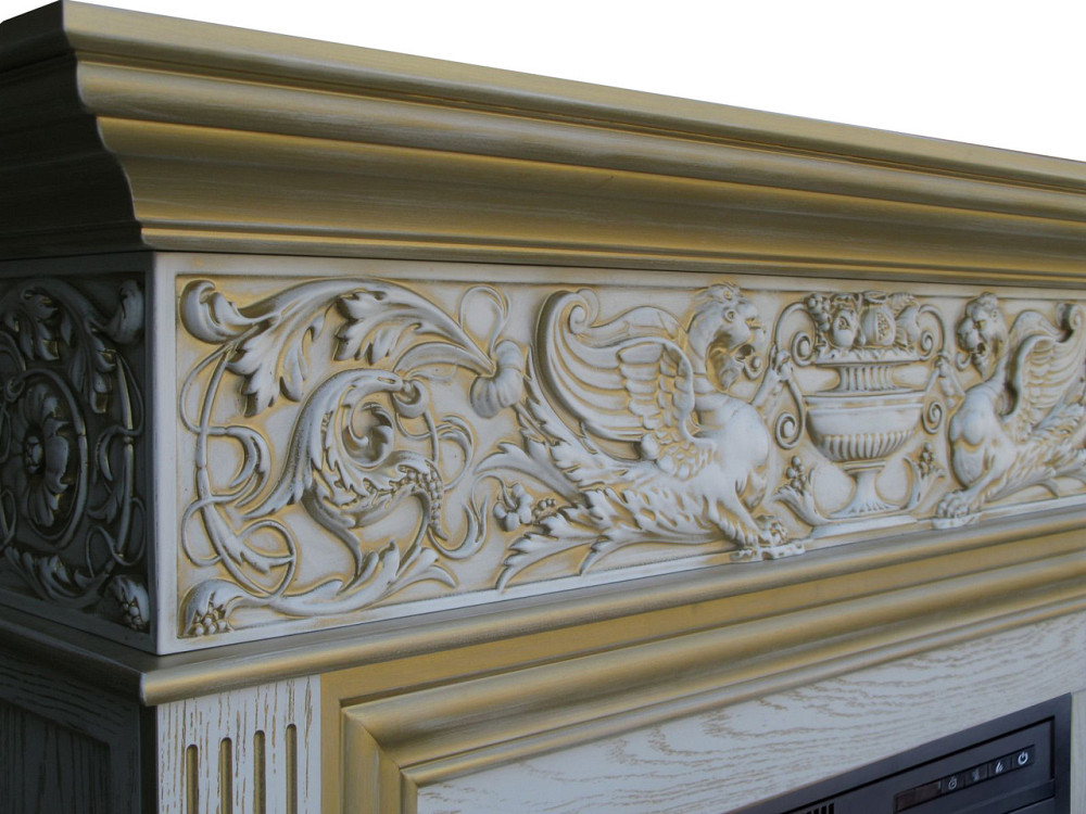 Каминокомплект ArtiFlame RESIDENCE AF28S БЕЛЫЙ ДУБ БЬЯНКО, ПАТИНА ЗОЛОТО (со звуком) Львов - изображение 3