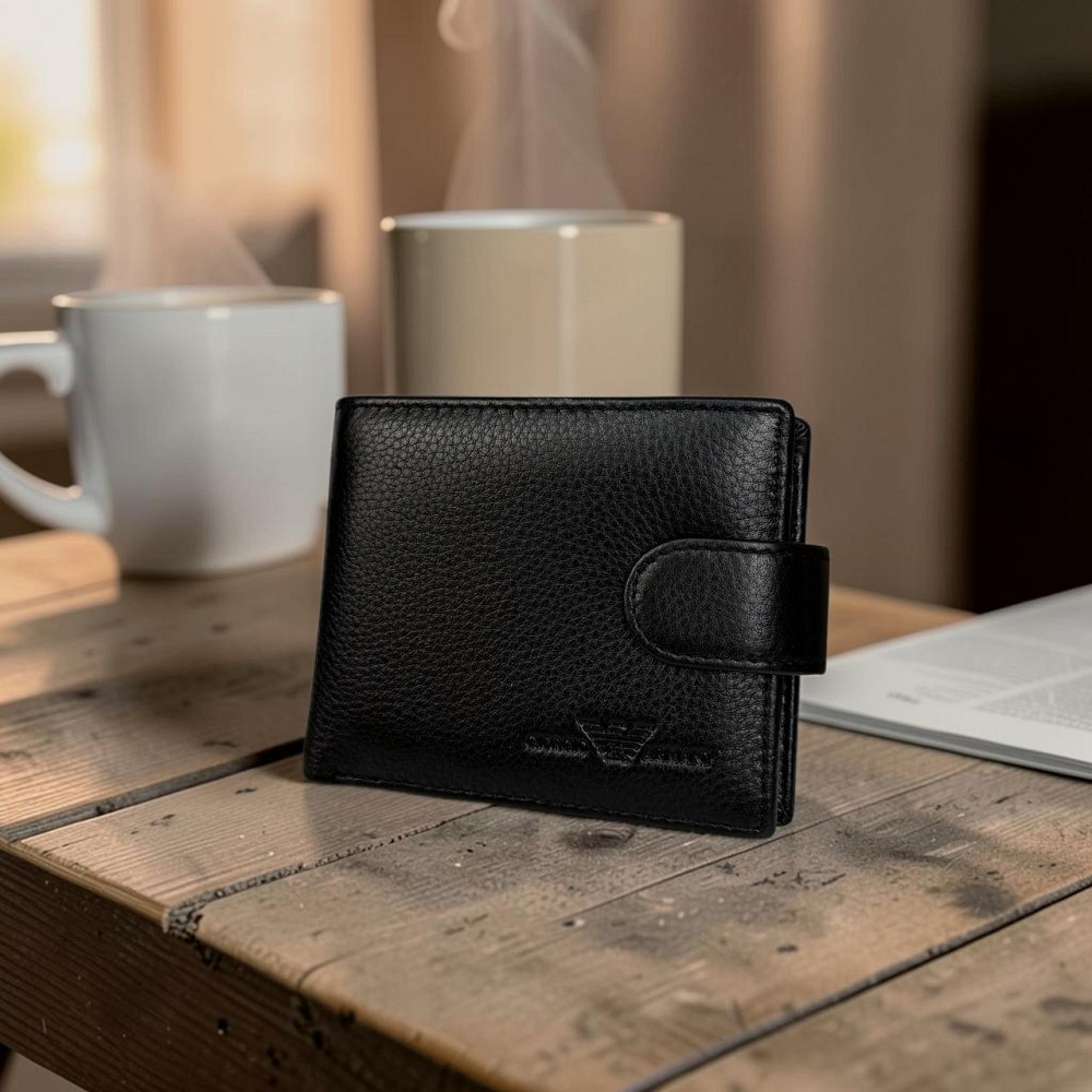 Чоловічий шкіряний гаманець портмоне стиль Армані чорний у коробці Armani ( 27388 ) Харьков - изображение 5