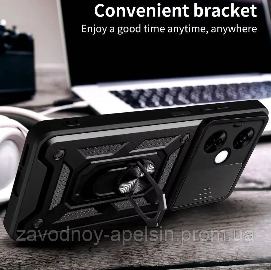 Oppo A3 A3X Чохол протиударний Шторка+кільце (чорний) Одеса - фото 4