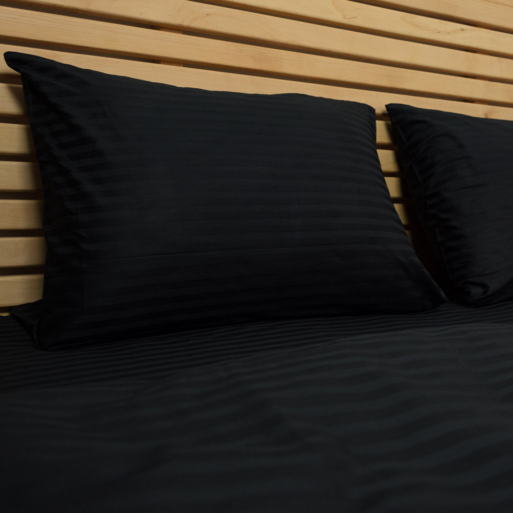 Постільна білизна Страйп Сатин Полуторна 125 г/м2 YouStar (Чорний) 2 х 50х70 Суми - фото 4