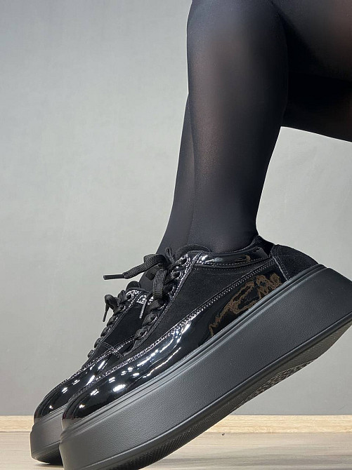 Кеды женские Hengji 536-9 комбинированные из замши и лаковой кожи на платформе черные, 38, 24,5 см Киев - изображение 15