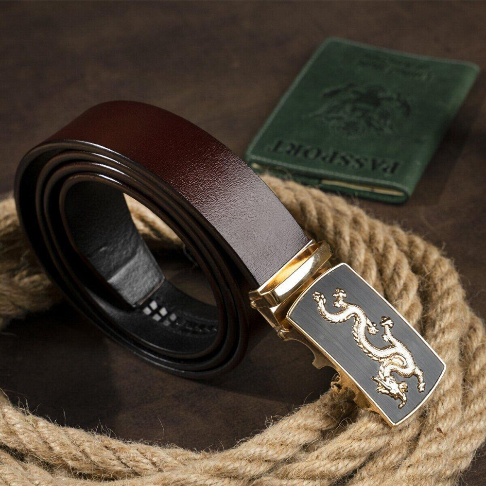 Ремень мужской золотой дракон Vintage 20259 Коричневый Киев - изображение 5