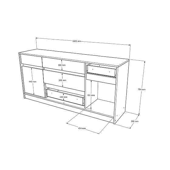 Большой комод с дверями и ящиками Эверест Стайл-1600 160,2х39х75,4 см Кашемир/Канелла (DTM-073570) Львов