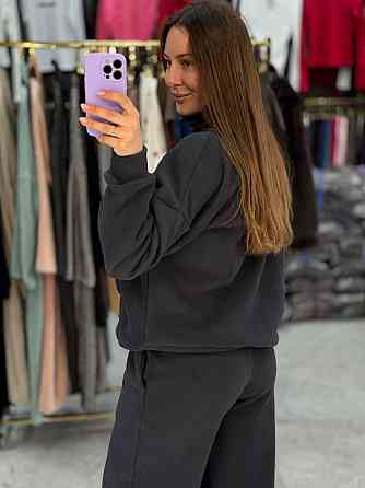 Жіночий теплий прогулянковий костюм, двойка вільного крою турецький фліс Графіт, 46/48 Одеса