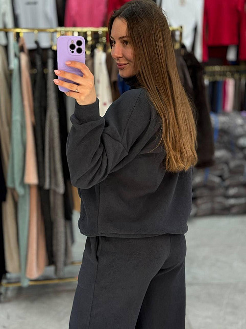 Жіночий теплий прогулянковий костюм, двойка вільного крою турецький фліс Графіт, 46/48 Одеса - фото 2