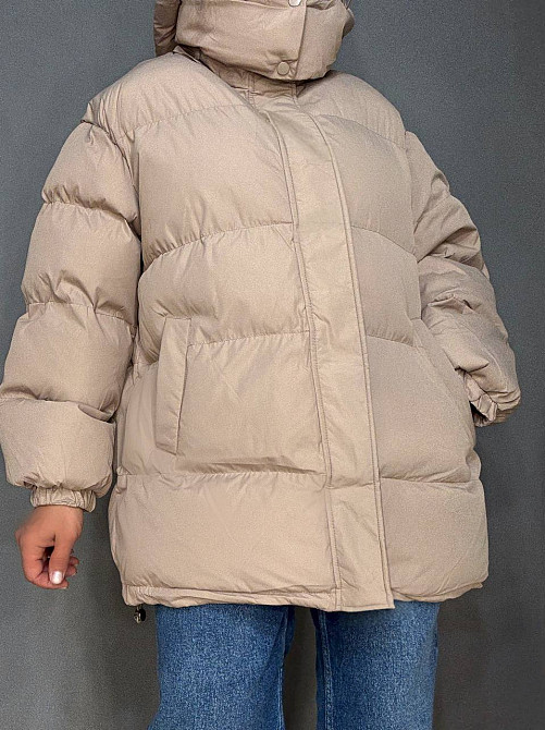 Куртка жіноча Lady Yep 10008 довга оверсайз пуффер з капюшоном бежева, бежевий, 42 Київ - фото 4