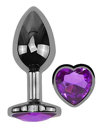 Анальна пробка з кристалом EGZO - Dark Silver Heart Plug Purple size M Sex Aura Київ