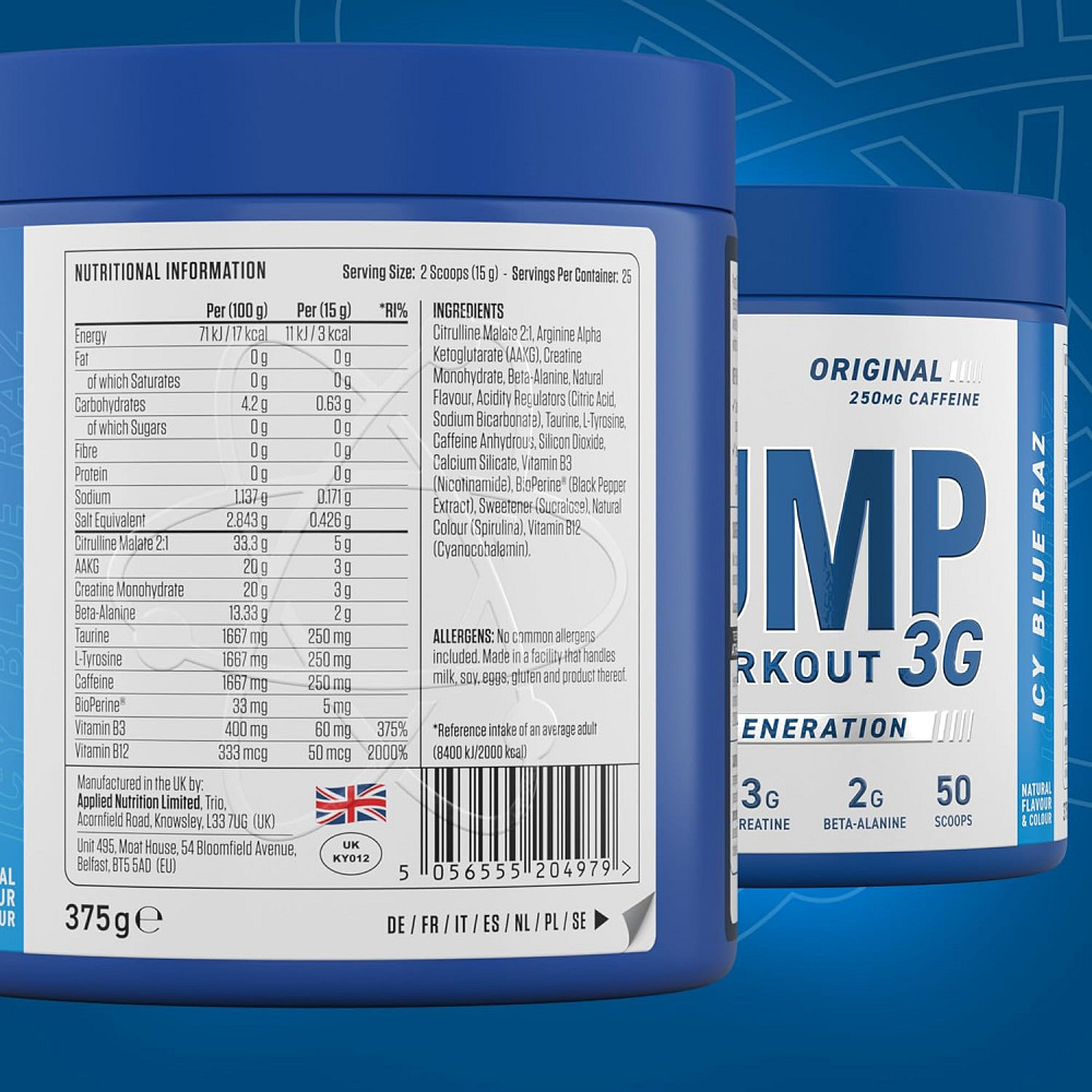 Предтренировочный комплекс Applied Nutrition Pump 3G 375 g (ICY Blue Raz) Луцк - изображение 2