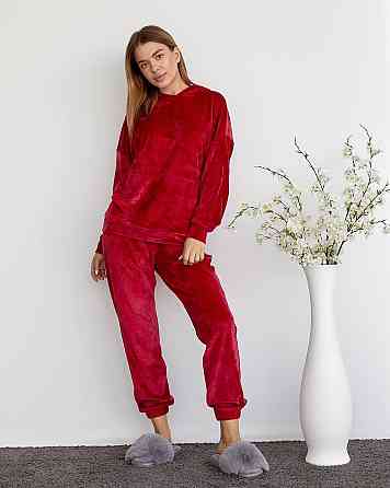 Женский велюровий костюм с капюшоном Вишневый S Харьков