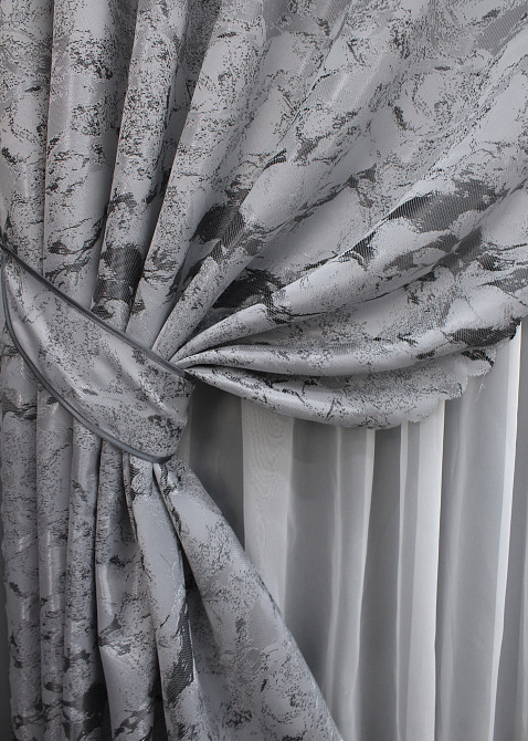 Комплект готових штор VR-Textil Жакард Мармур Al3 № 1598ш Світло-сірий з чорним 145х270 см 2 шт (33-0465) Київ - фото 5
