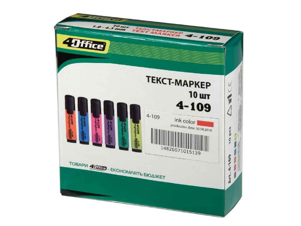 Текстмаркер 1-5мм рожевий 10шт/уп. 4-109 ТМ 4OFFICE   Solmir Київ - фото 1