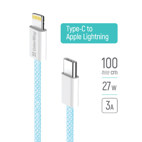 Кабель USB PD Type-C/Lightning ColorWay CW-CBPDCL061-BL 27W 1м синій Житомир
