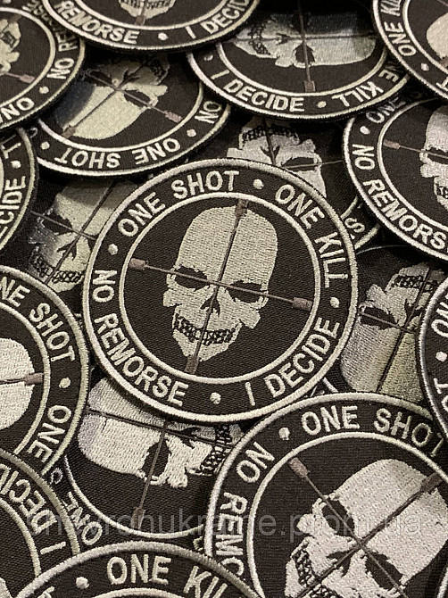 Шеврон один постріл один труп (Форма коло. На липучці) Розмір 8см Київ - фото 3