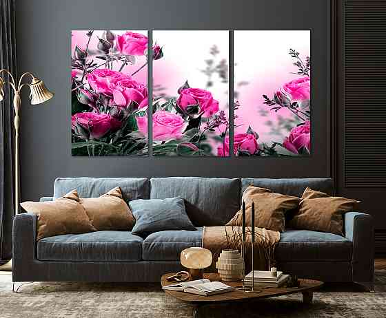 Модульна картина у вітальню/ спальню Рожеві троянди    ART-011_3A 100х150 см Київ