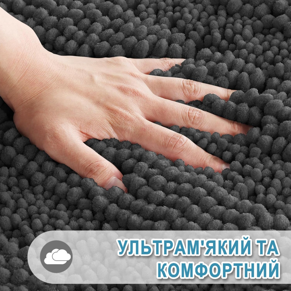 Набор  2 шт ультрамягких шениловых ковриков для ванной Aquarius 50х80 см и 50х60 см с вырезом - Графит Буча - изображение 4