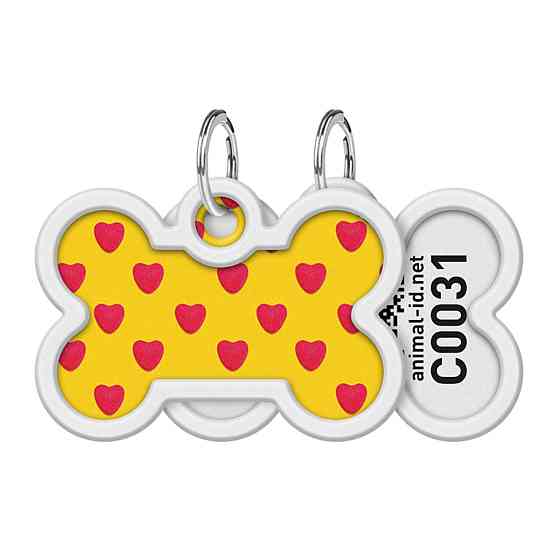 Адресник для собак і котів металевий WAUDOG Smart ID з QR паспортом, малюнок "Серця", кістка, Д 40 мм, Ш 28 мм Київ