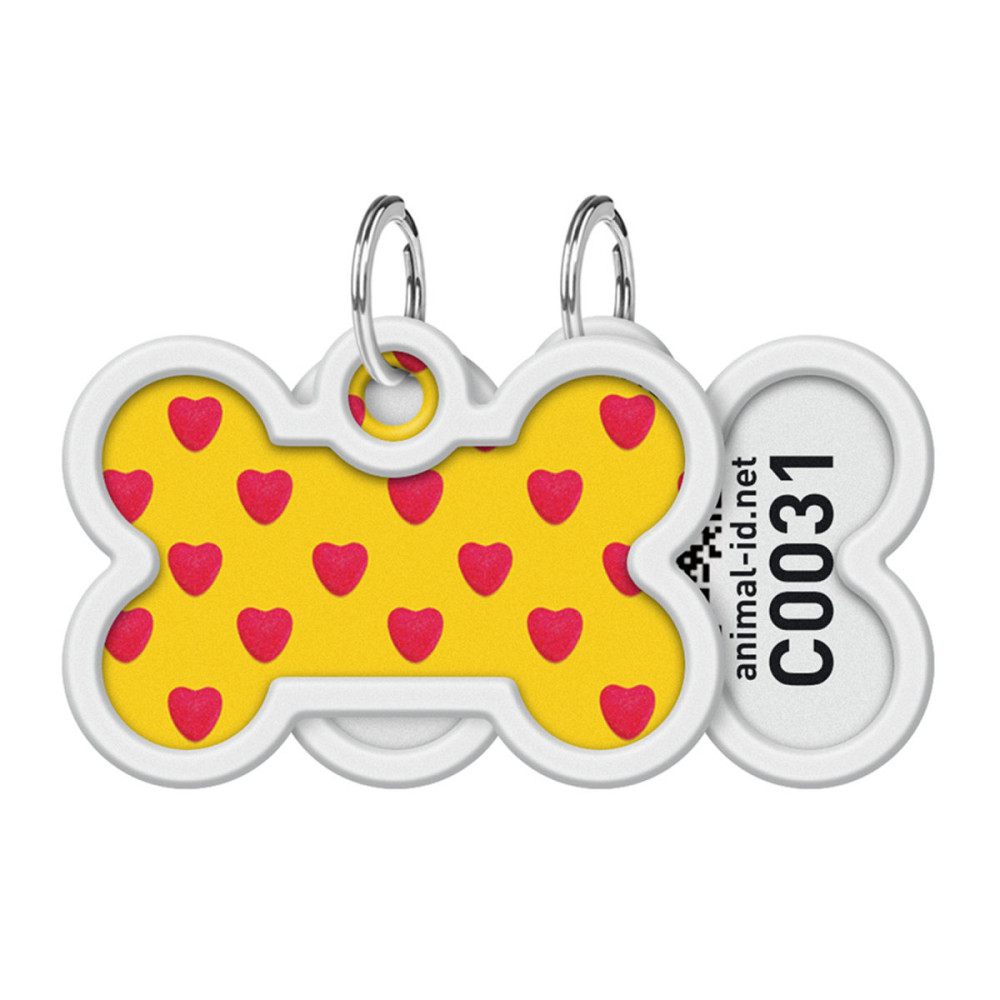 Адресник для собак і котів металевий WAUDOG Smart ID з QR паспортом, малюнок "Серця", кістка, Д 40 мм, Ш 28 мм Київ - фото 1