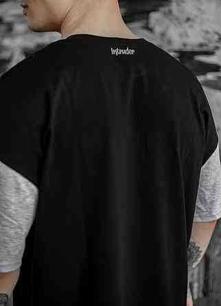Чоловіча футболка оверсайз Intruder з подовженим рукавом Трикотаж літня з кишенею чорна з сірим Одеса