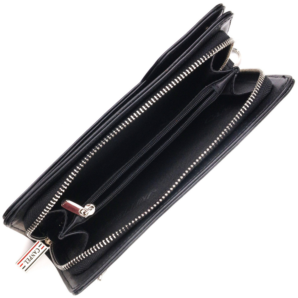 Практичное портмоне клатч из натуральной гладкой кожи Черное (CANPELLINI) Киев - изображение 10