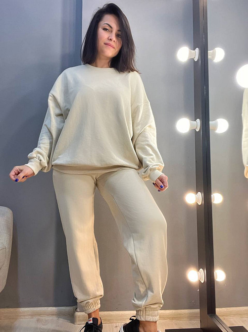 Костюм женский Quzen 470-471 свитшот и джогеры на резинке оверсайз, бежевый, S Киев - изображение 1