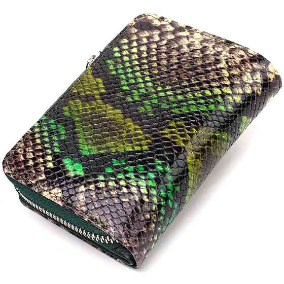 Женское фактурное вертикальное портмоне с монетницей на молнии из натуральной кожи с тиснением под змею (CANPELLINI) Киев