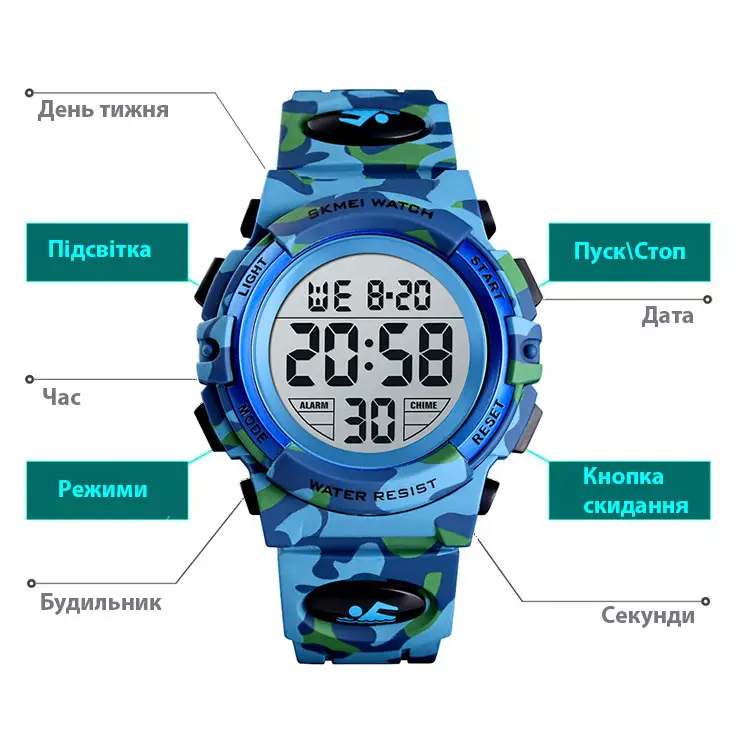 Детские спортивные наручные часы Skmei Kids 1548 (Светло-синий камуфляж) Винница - изображение 8