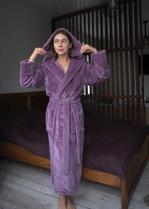 Жіночий махровий халат із капюшоном Фіолетовий, XL/2XL Харків - фото 1