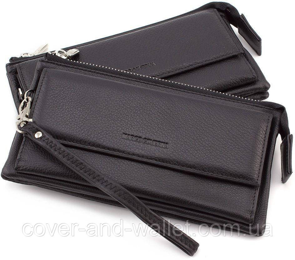 Кожаный кошелек клатч черного цвета на магнитах и змейке Marco Coverna MC 6052 Киев - изображение 1