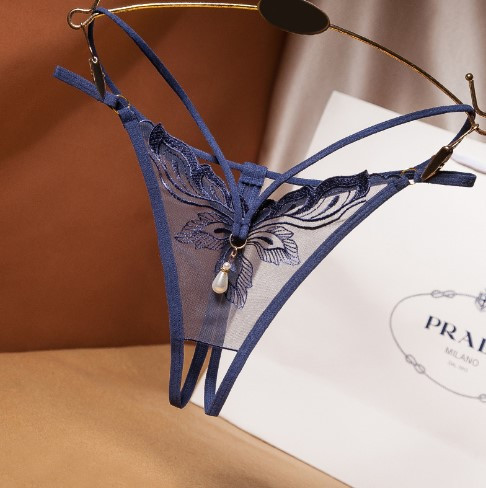 Еротичні трусики з розрізом та бусинкою сині - розмір універсальний (на резинці), в талії до 85см Київ - фото 1