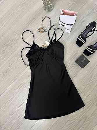 Жіноча стильна романтична сукня-комбінація дабл армані+мереживо Чорний, 46/48 Одеса