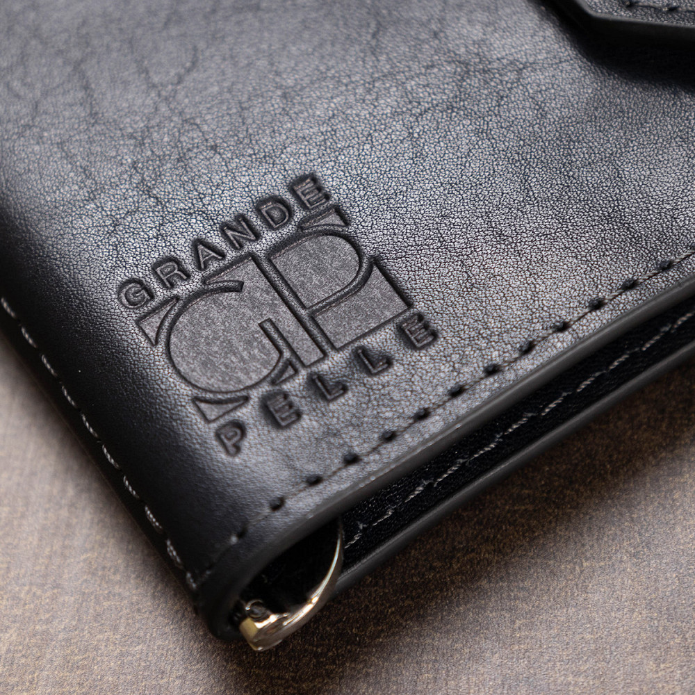 Шкіряний чоловічий затиск для грошей на магніті GRANDE PELLE 11546 Синій Київ - фото 8