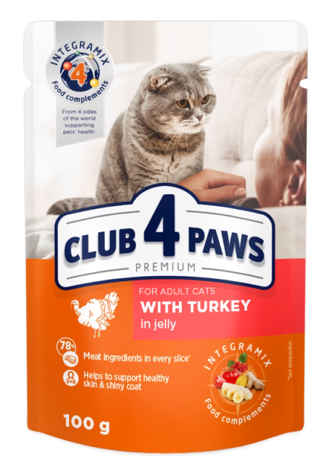 CLUB 4 PAWS (Клуб 4 Лапи) Преміум вологий корм для дорослих кішок з індичкою в желе, 85 г Вінниця - фото 2