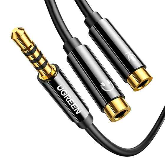 Аудио кабель UGREEN AV141 3.5mm male to 2 3.5mm female, 0,2m Black Одесса