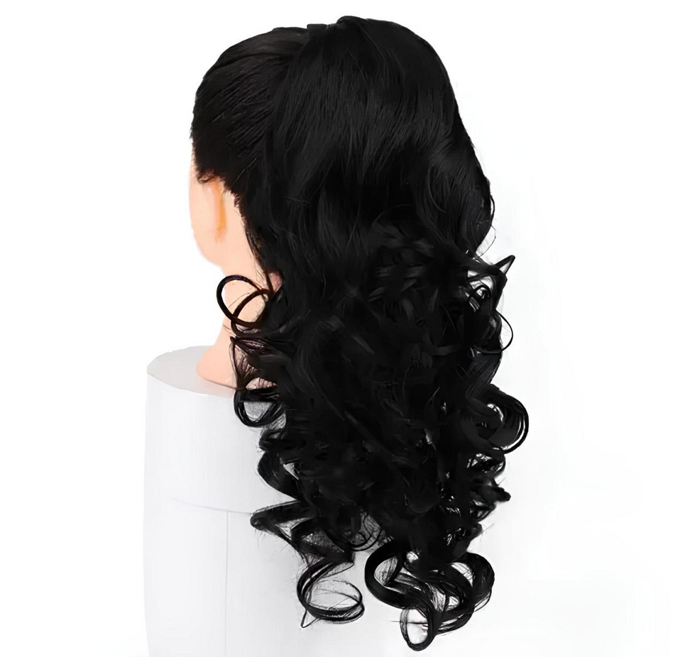 Перука хвіст чорний. Волосся шиньйон хвилястий. Накладний хвіст із затискачами. Шиньйон для брюнеток 51 см Київ - фото 1